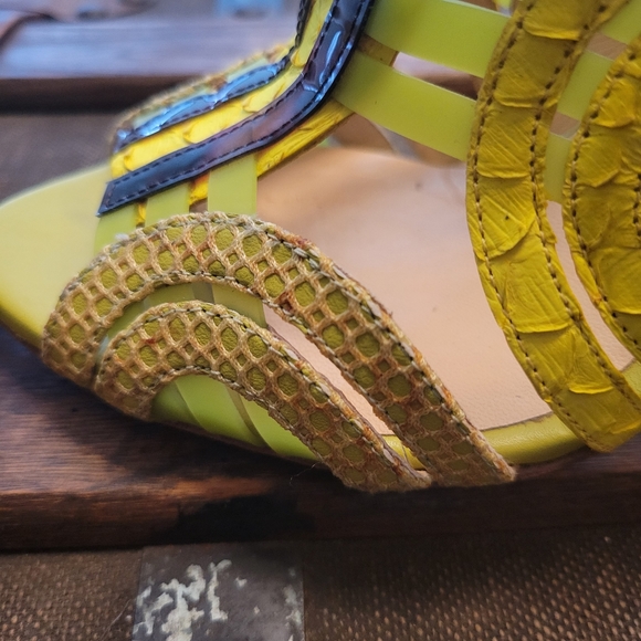 Roberto Cavalli Lime Green python leather Sandals size 37.5 - Picture 4 of 10